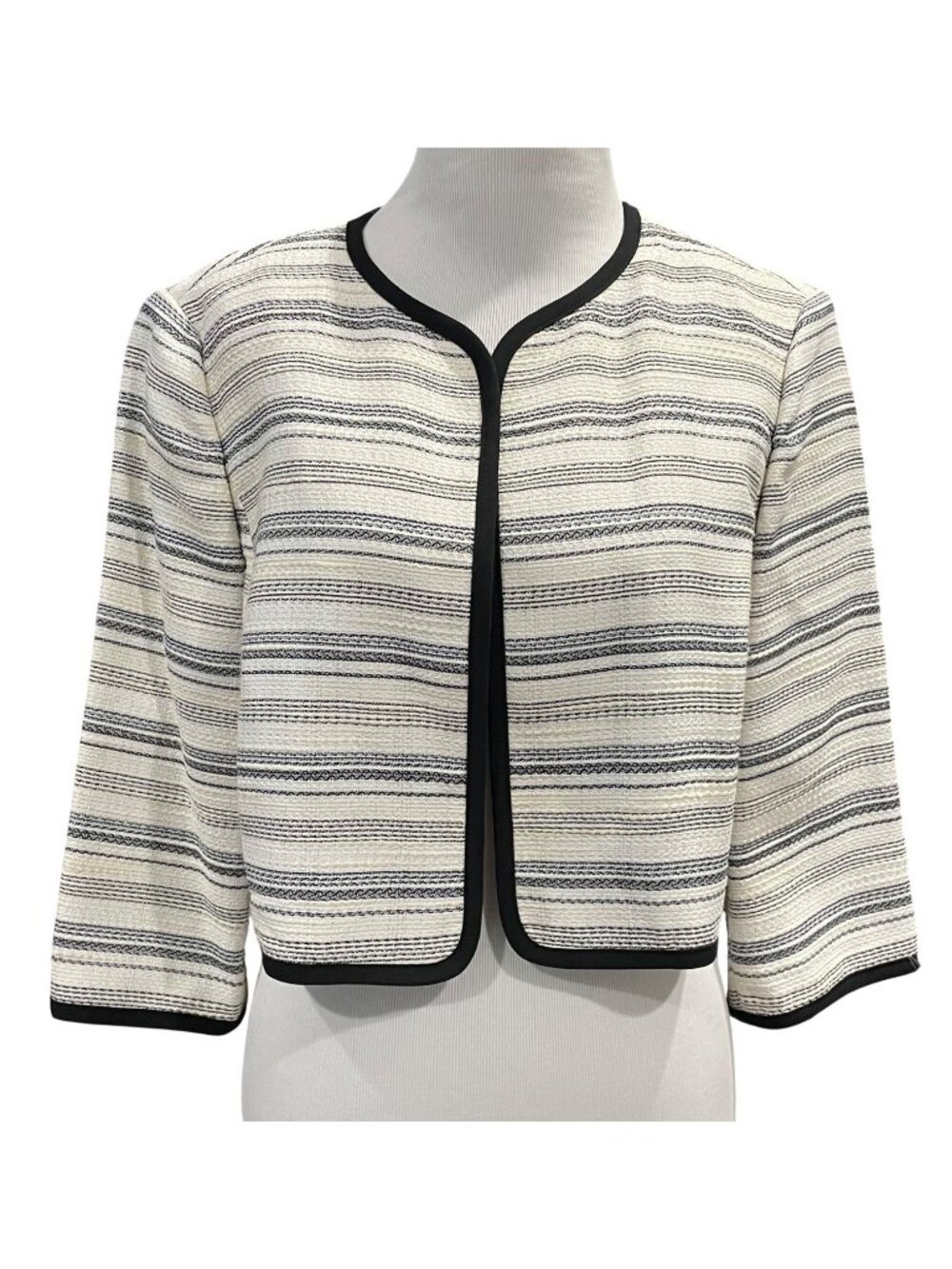 Anne Klein Crop Striped Blazer 14P White Capsule Business Casual Preppy Office